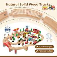 84/80 Pieces Wooden Train Set & Table with Reversible Tabletop