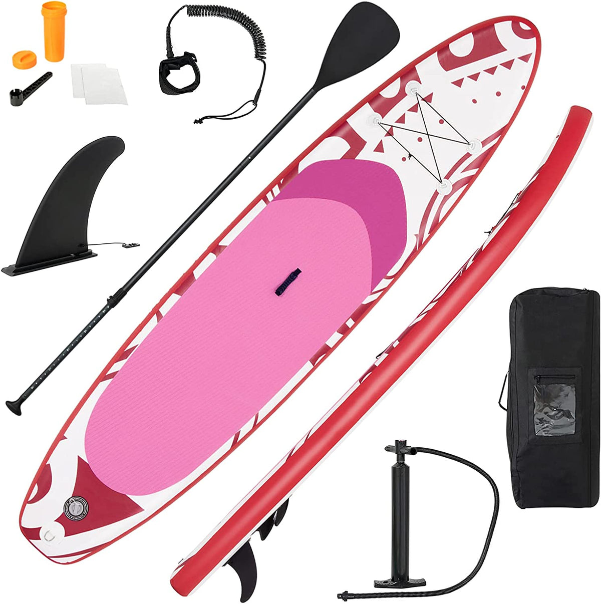 Inflatable Stand up Paddle Board, 10.5/11ft Surfing SUP Paddle Board with Adjustable Paddle, ISUP Accessories, Pink