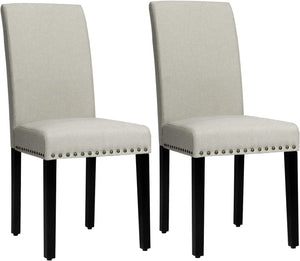 Giantex 2Pcs Fabric Dining Chairs Seat Upholstered w/Nailhead Trim & Wood Leg