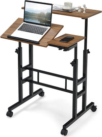 Giantex Mobile Stand up Computer Desk, Rolling Standing Laptop Cart with 2 Tilting Desktops