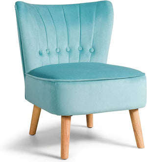 Velvet Accent Chair, Soft Upholstered Modern Leisure Chair w/Solid Wood Legs, Non-Slip Pads