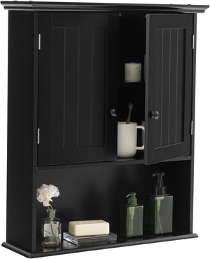 Giantex Bathroom Wall Cabinet, Wall Mounted Wooden Kitchen Cupboard Storage Cabinet, w/2 Doors & 2-Tier Adjustable Shelves