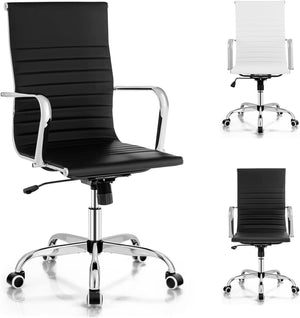 Giantex Visitor Chair, Swivel PU Leather Meeting Room Chair w/High Back & Curved Armrests