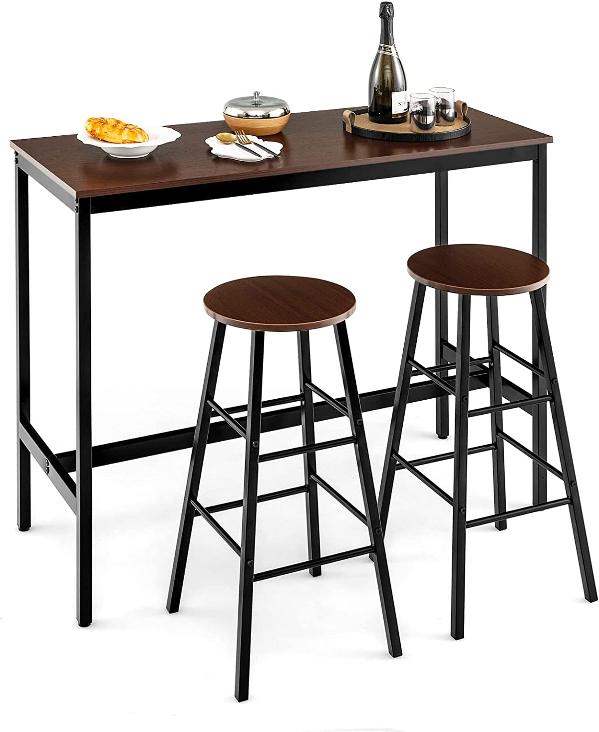 Giantex 3-Piece Bar Table Set for 2, Counter Height Table with 2 Round Stools & Space Saving Design