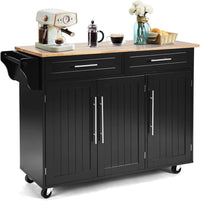 Giantex Mobile Kitchen Island Cart, Rolling Storage Trolley with Towel Bar, 2 Deep Drawers, 3 Door Cabinets