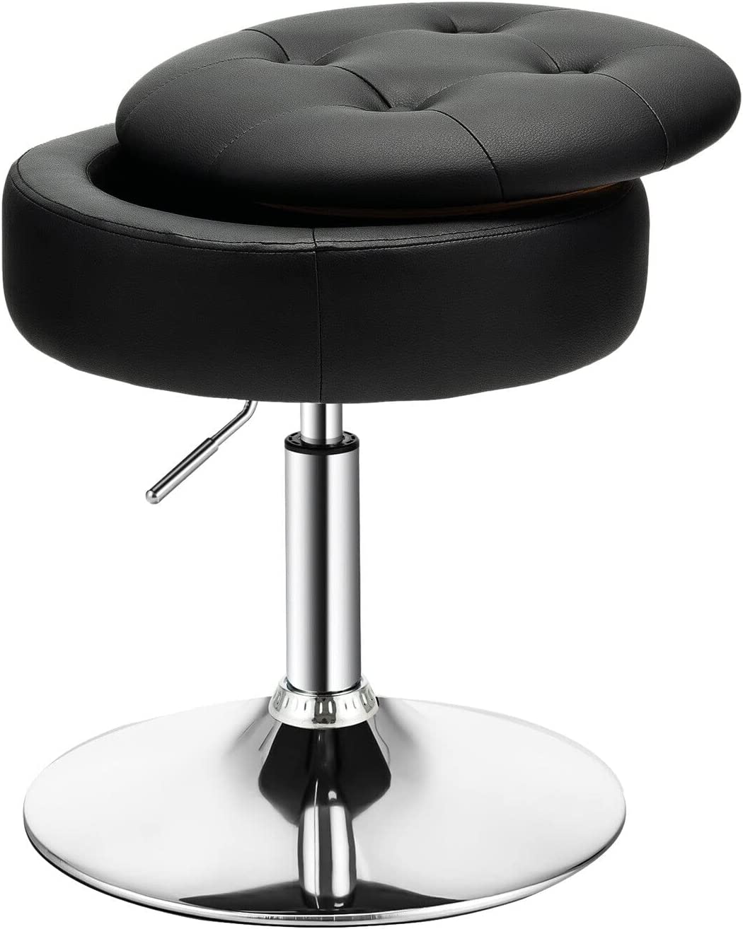 Giantex Vanity Stool with Storage, 360° Swivel PU Leather Vanity Chair, 50-66cm Height Adjustable Makeup Stool