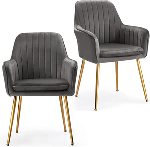 Giantex Set of 2 Leisure Chairs, Accent Upholstered Arm Chair Gold Steel Legs, Thick Sponge Seat