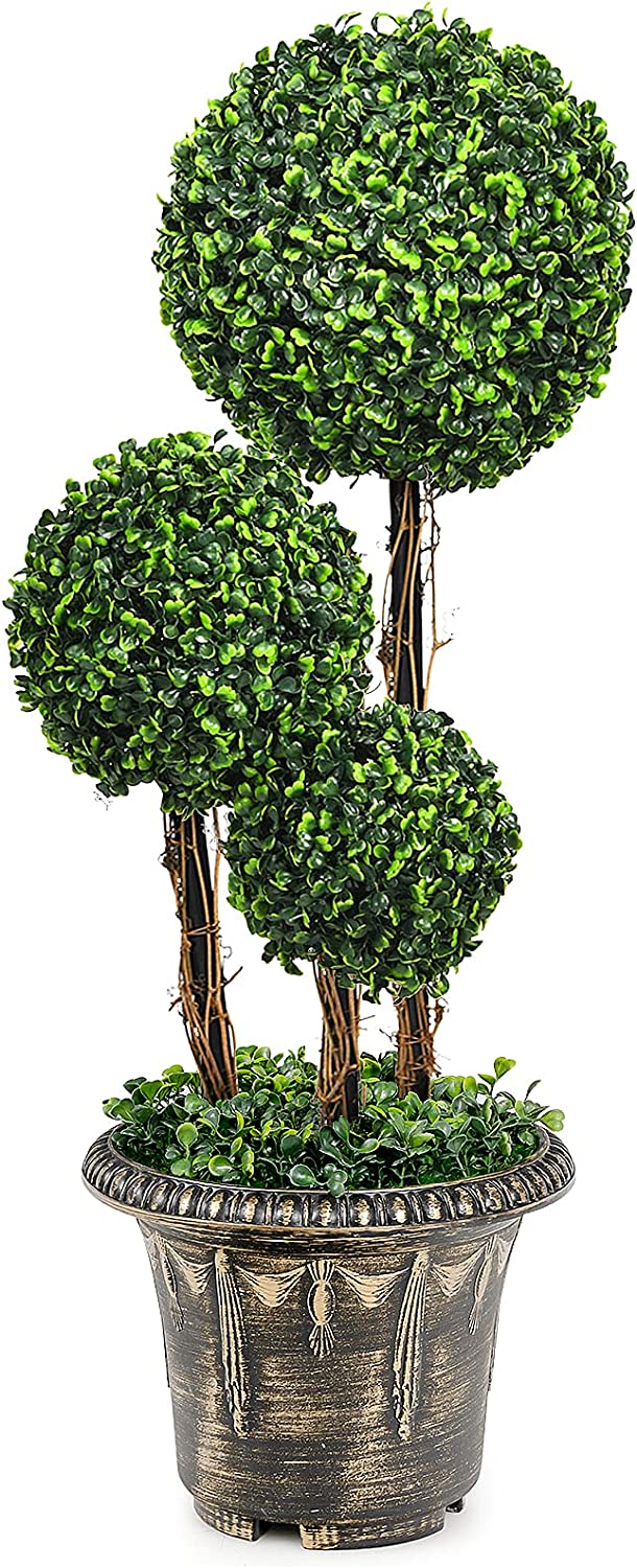 Giantex Topiary Artificial Tree, Fake Greenery Plants w/Realistic Leaves, Decorative Pot