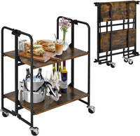 Giantex 4-Tier Folding Rolling Cart, Industrial Kitchen Serving Island on Wheels with Metal Frame, Foldable Rolling Baker Rack