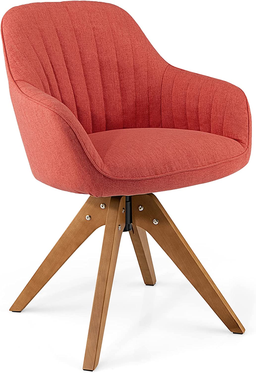 Giantex Modern Swivel Accent Chair, Dining Chair Upholstered Armchair w/Beech Wood Legs