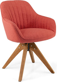 Giantex Modern Swivel Accent Chair, Dining Chair Upholstered Armchair w/Beech Wood Legs