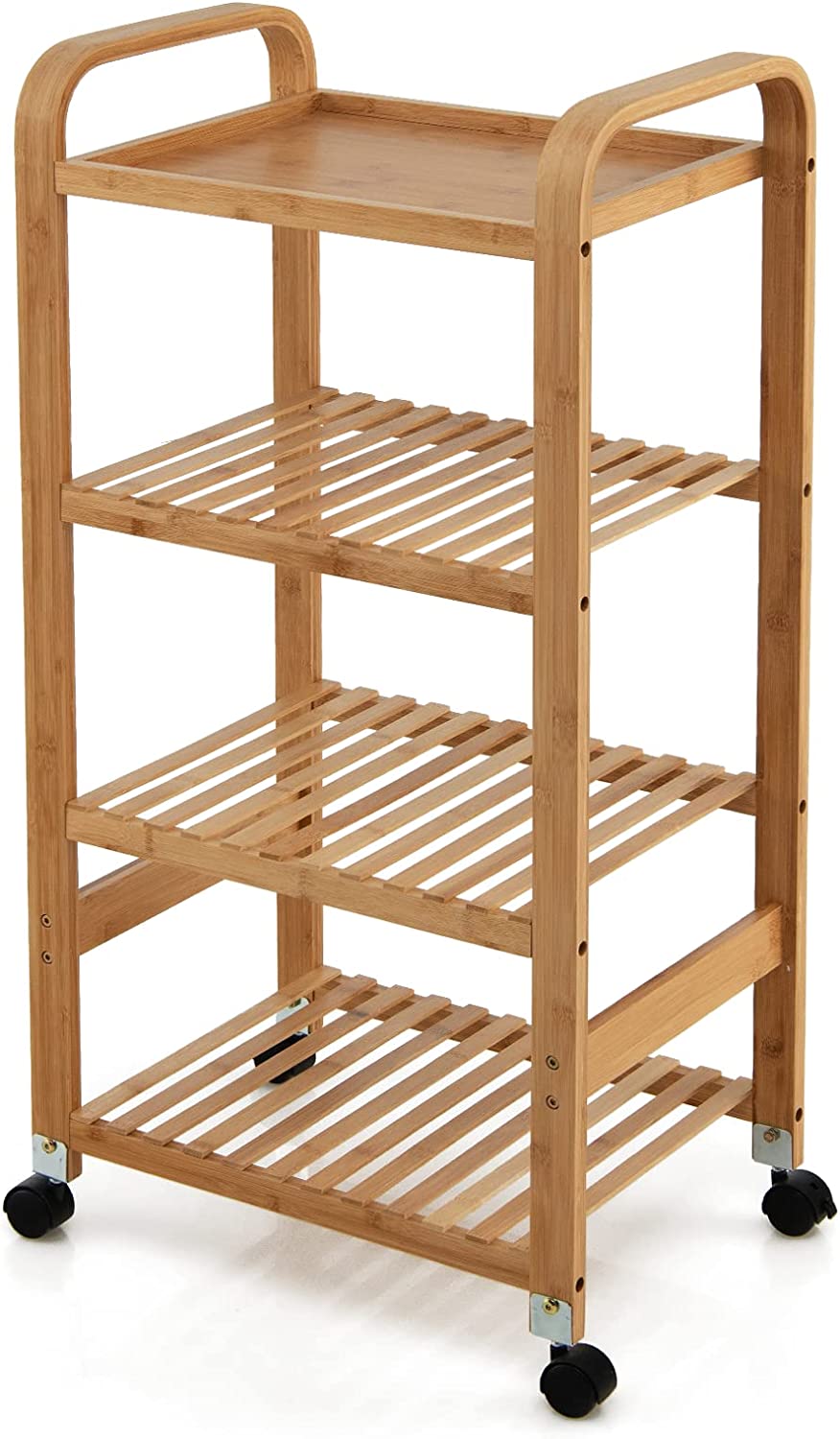 Giantex 3-Tier Bamboo Rolling Storage Cart, Kitchen Serving Storage Trolley Organizer with Locking Casters