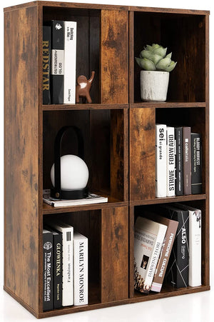 Giantex Bookcase, Freestanding 3-Tier Bookshelf, Asymmetric Display Shelf w/ 6 Compartments