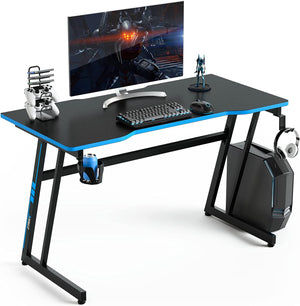 Giantex Z Shaped Gaming Desk, Ergonomic Gaming Table w/Cup Holder, Adjustable Headphone Hook