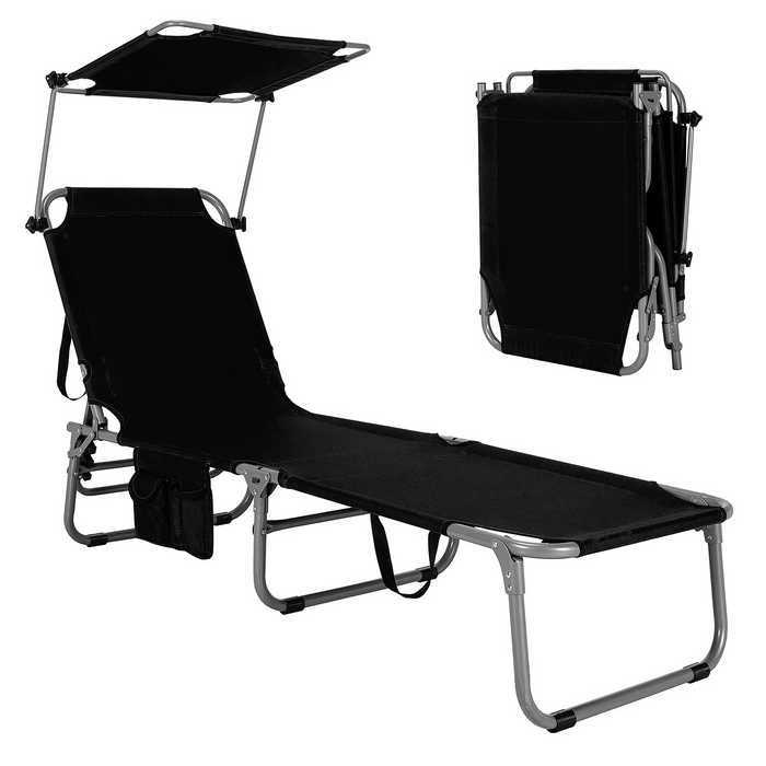 Outdoor Sun Lounger Bed, Folding Lounge Chaise Reclining Deck Chair