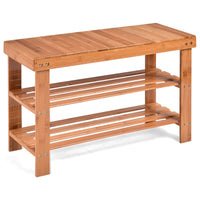 Giantex 3 Tier Shoe Rack Bench, Premium Natural Bamboo Bench with 2 Slatted Shelves