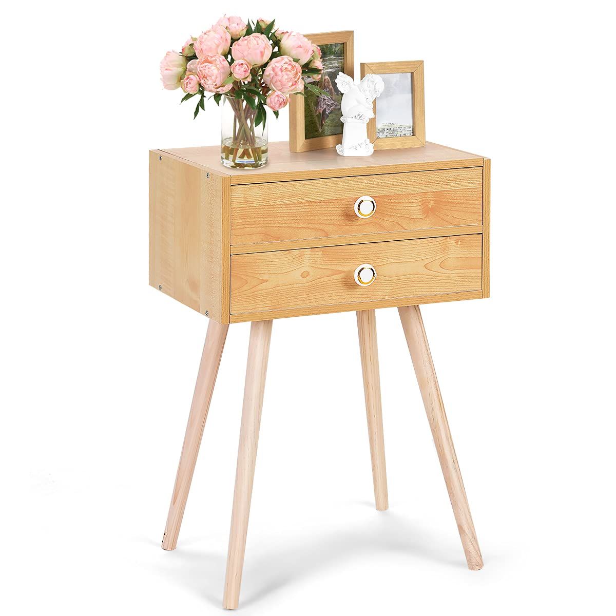 GIANTEX Nightstand w/2 Drawers, Home Furniture Bedside Table