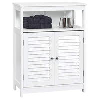 Bathroom Floor Cabinet, Wooden Storage Cabinet with Double Shutter Door & Adjustable Shelf