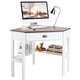 Giantex Wood Corner Computer Desk, Compact Writing Table w/Drawer & Shelves