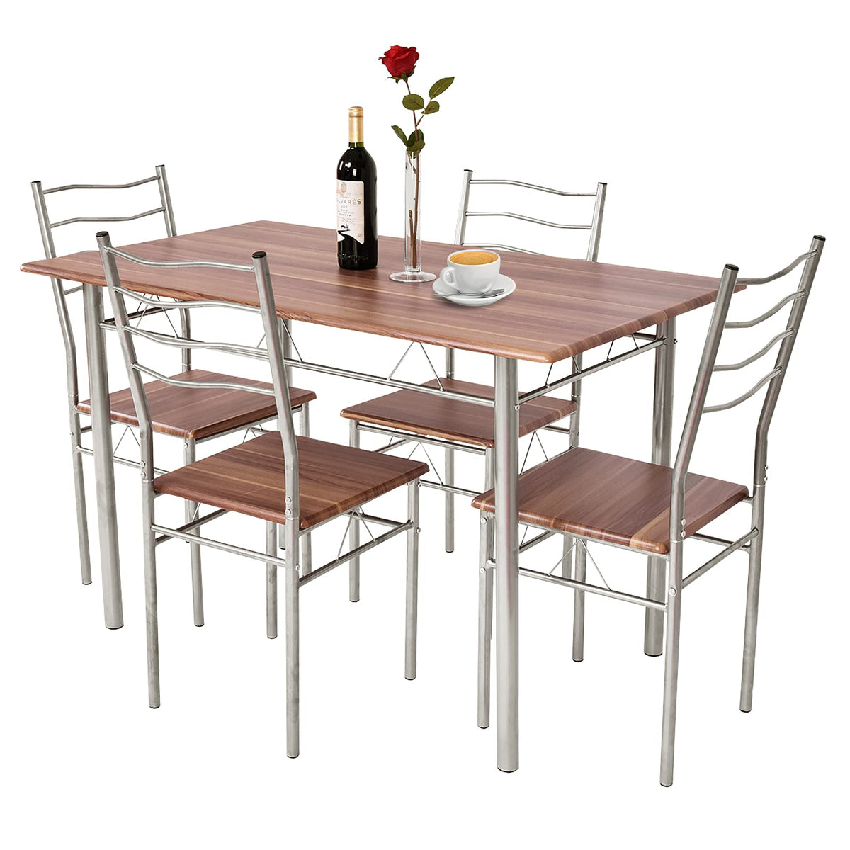 Giantex 5 PCS Dining Table Set, Counter Height Table with Spacious Rectangular Tabletop