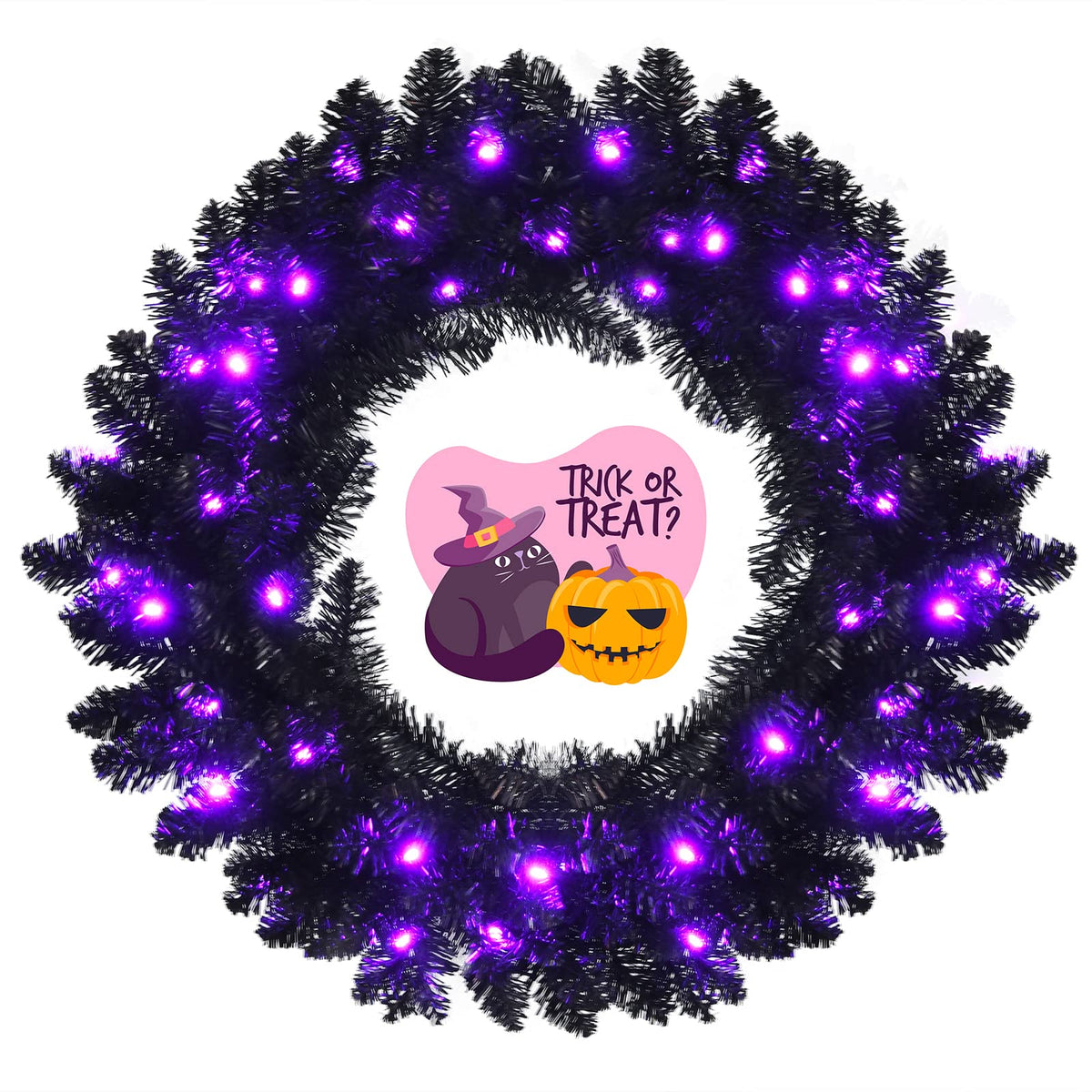 60cm Chirstmas Wreath, Pre-lit Black Artificial Wreath