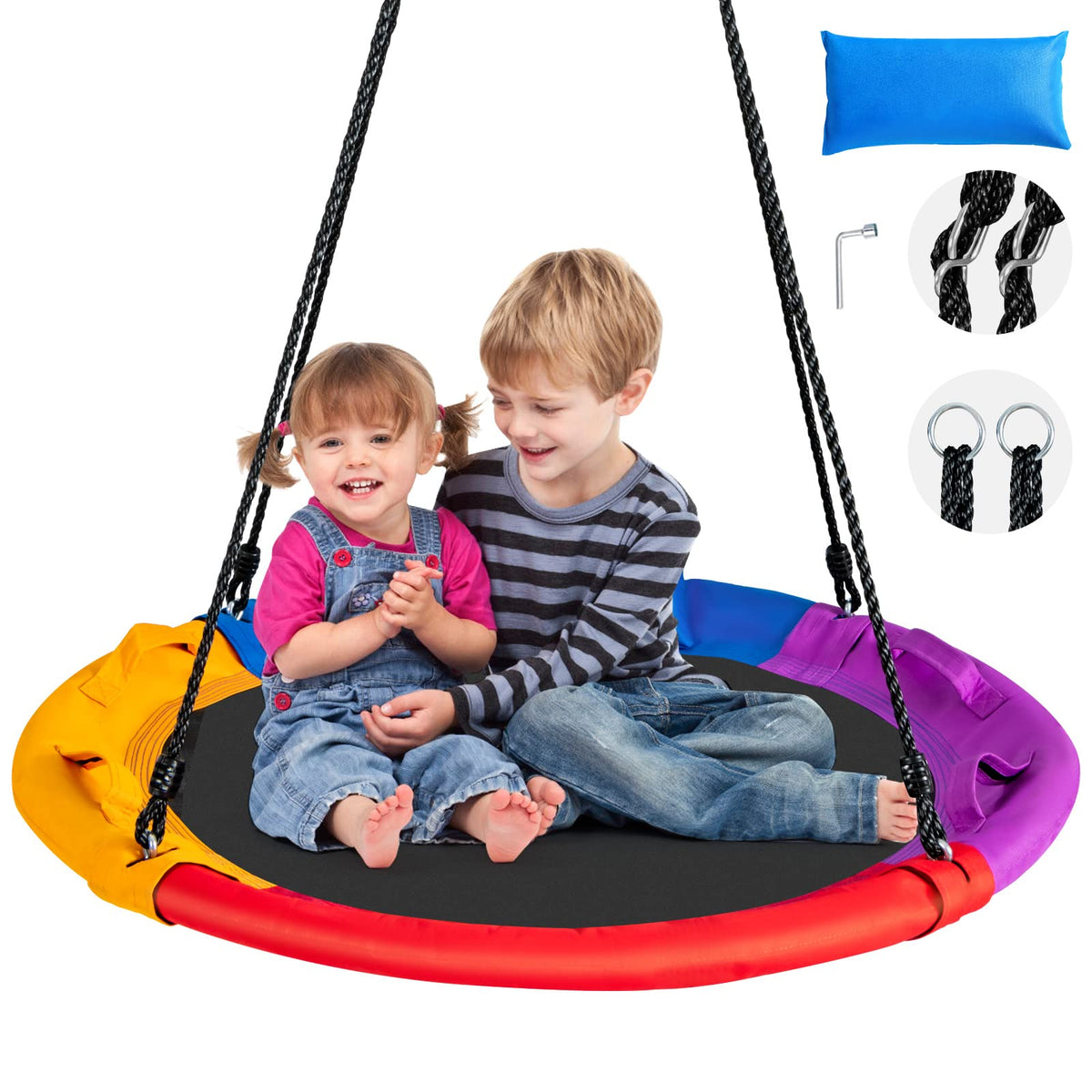 Saucer Tree Swing 100CM, Outdoor Round Hanging Flying Saucer, Multi-Color Hammock Platform Swing Chair