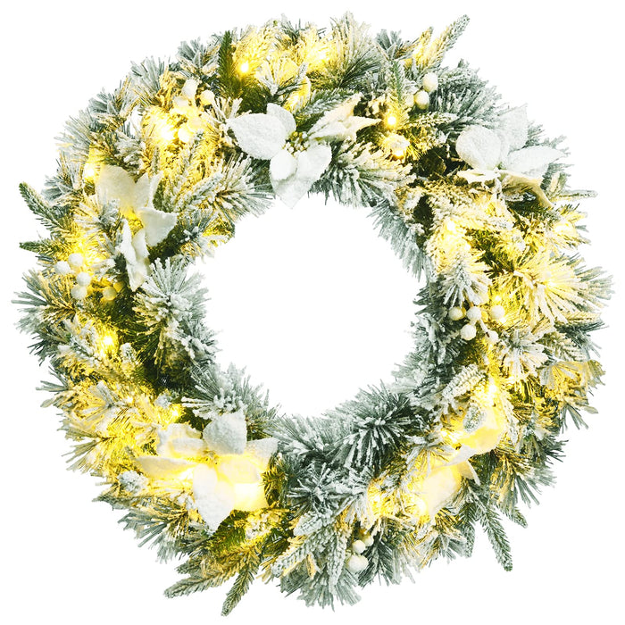 Christmas Wreath, 60CM/24 Inch Pre-Lit Snow Flocked Xmas Wreath
