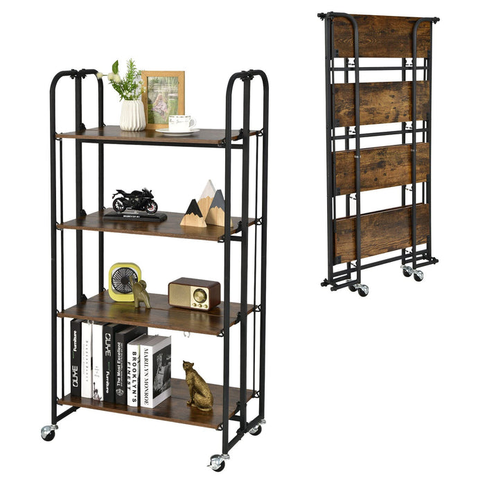 Giantex 4-Tier Folding Rolling Cart, Industrial Kitchen Serving Island on Wheels with Metal Frame, Foldable Rolling Baker Rack