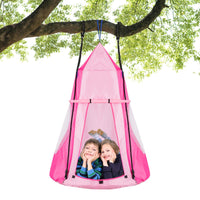 100cm Kids Detachable Hanging Tree Swing Tent, 2 in 1 Design Flying Swing & Nest swing Chair for Having Fun, Pink