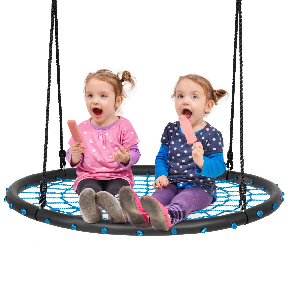 100cm Kids Spider Web Tree Swing, 100-160cm Adjustable Hanging Ropes and Durable Steel Frame