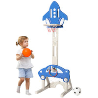 Kids Basketball Set, 3 In 1 Toddler Basketball Hoop Stand Kit, Adjustable Height, w/1 Football & 1 Basketball & 3 Rings