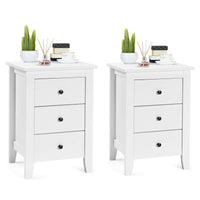 Giantex 2Pcs Bedside Table, Nightstand w/ 3 Drawers & Solid Wood Legs