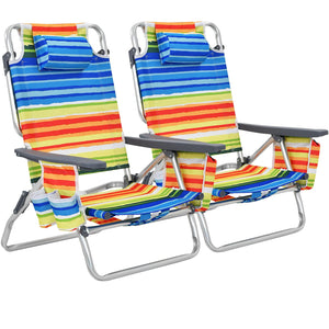 Giantex Beach Chair 2-Pack, Folding Camping Chair Set, 5 Adjustable Position, Outdoor Reclining Chair w/Head Pillow