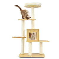 Cat Tree Tower, Large Wood Cat Climbing Condos, Natural Sisal Scratching Posts, Comfortable Cushions