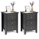 Giantex 2Pcs Bedside Table, Nightstand w/ 3 Drawers & Solid Wood Legs