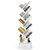 Giantex 10-Tier Tree Bookcase, Floor Standing Bookshelf w/Drawer for CDs/Movies/Books (White)