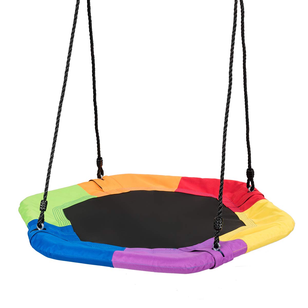 Kids Hexagonal Saucer Tree Swing Set, Colorful Flower Shape, Indoor Outdoor Play Set with Easy Installation Process