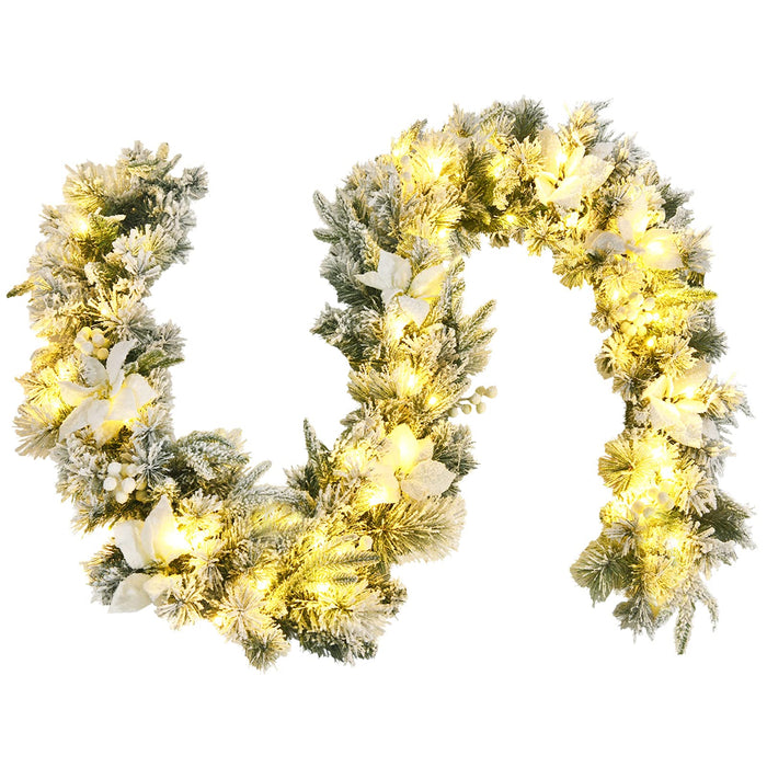 2.8 M Pre-Lit Flocked Christmas Garland & 60 cm Christmas Wreath