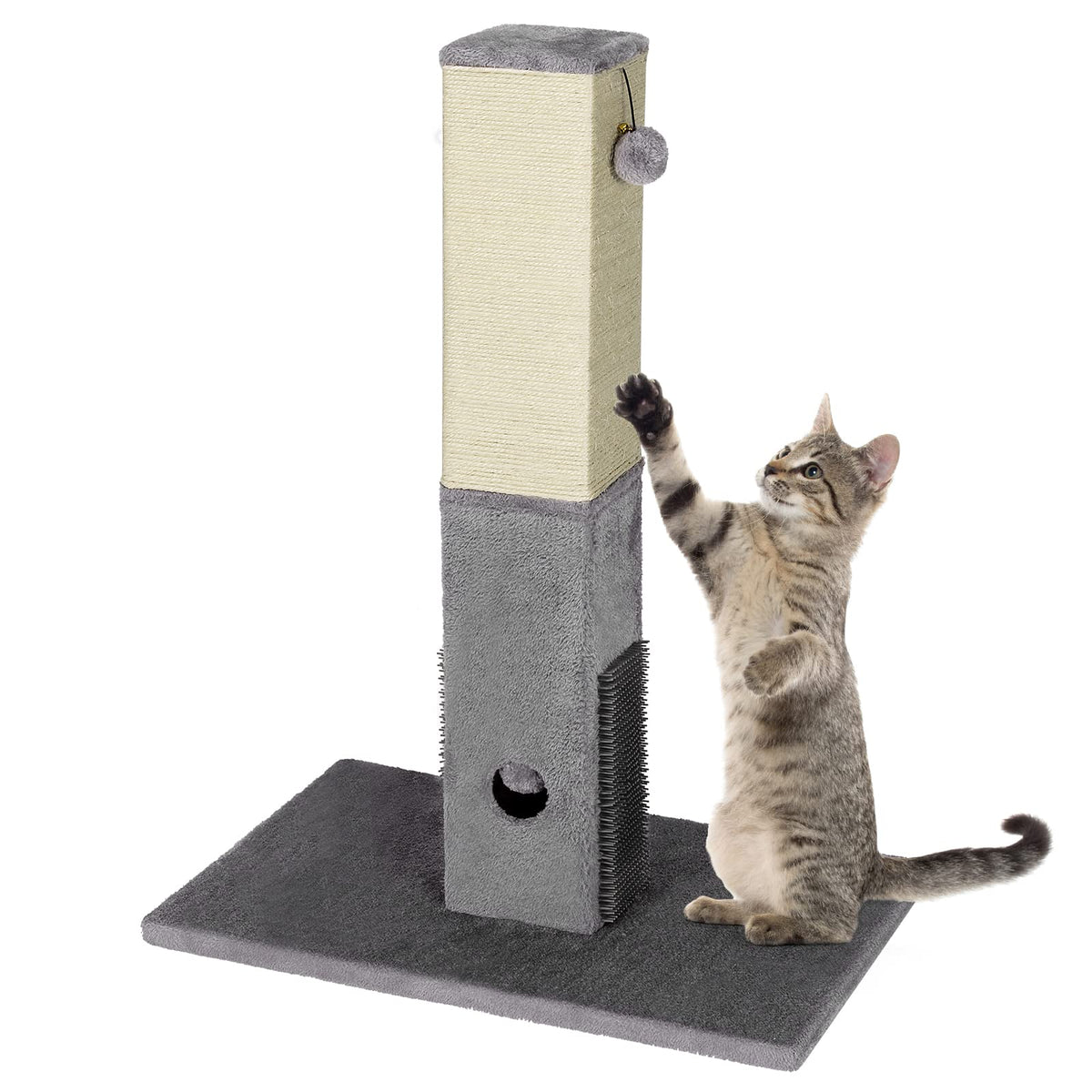 Cat Scratching Post, Kitten Claw Scratcher Tree Sisal Pole, w/ Hanging & Inner Ball Toy, 79cm Tall, Gray