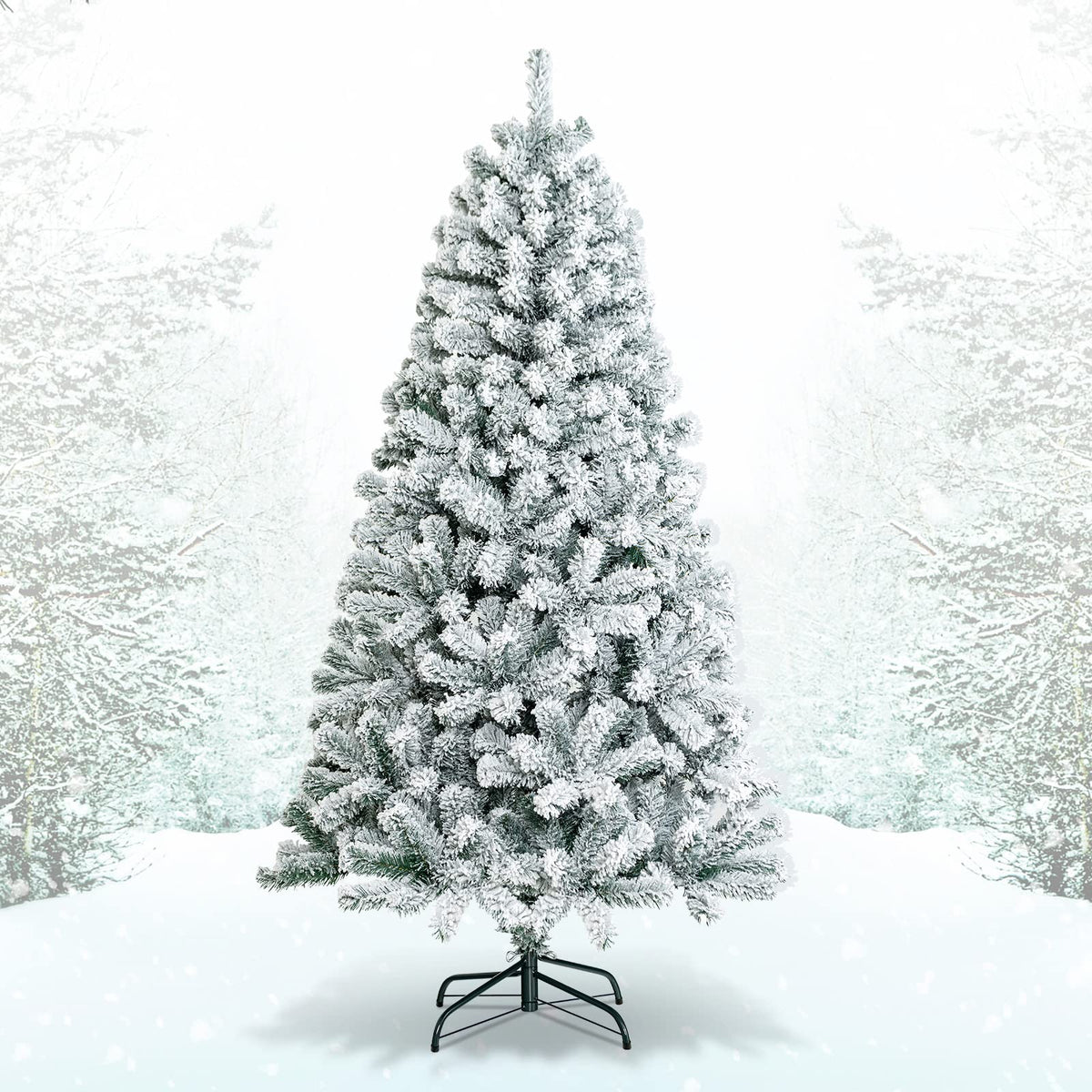 Christmas Tree, Snow Flocked Hinged Pine Tree