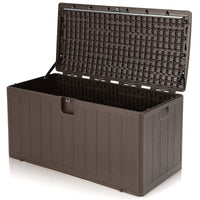 Giantex 492 L Outdoor Storage Desk Box, Weather Resistant Resin Storage Bin with Lid, Brown