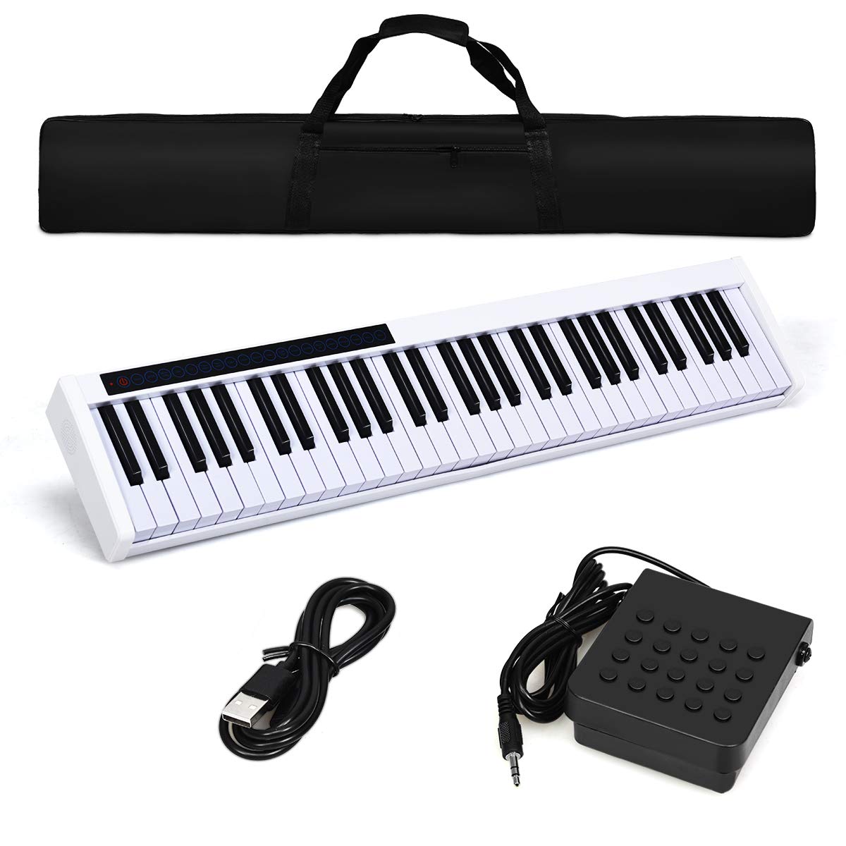 Giantex 61 Keys Portable Electronic Digital Piano Keyboard Cordless Electric Music MIDI (White)