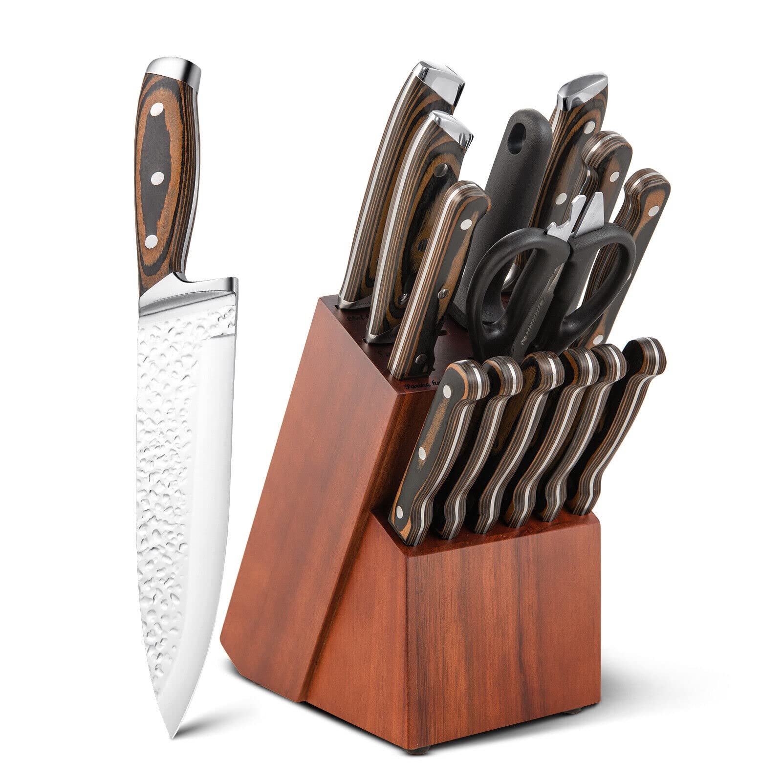 15-Piece Knife Set with Wooden Block Stainless Steel Steak Knives for  Kitchen