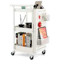 Giantax 3-Tier Rolling Cart, Utility Storage Organizer Cart w/ Dual DIY Pegboards, 2 Baskets