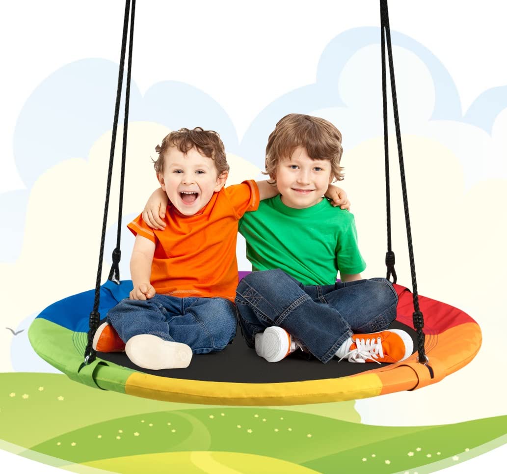 100CM/40" Waterproof Flying Saucer Tree Swing Set, Indoor Outdoor Round Swing Toy for Kids, 300KG Capacity