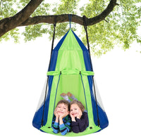 100cm Kids Detachable Hanging Tree Swing Tent, 2 in 1 Design Flying Swing & Nest swing Chair for Having Fun, Green