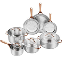 Giantex 11-Piece Kitchen Cookware Set, Professional Pots and Pans Set w/ Transparent Lids, Ergonomic Handles