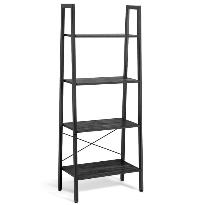Giantex 4-Tier Ladder Bookshelf, Metal Storage Shelf Rack Display Bookshelf, Wood Look Flower Stand Shelf