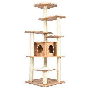 Cat Tree, Wooden Cat Tower with 6-Layer Platform, Sisal Rope Scratching Posts