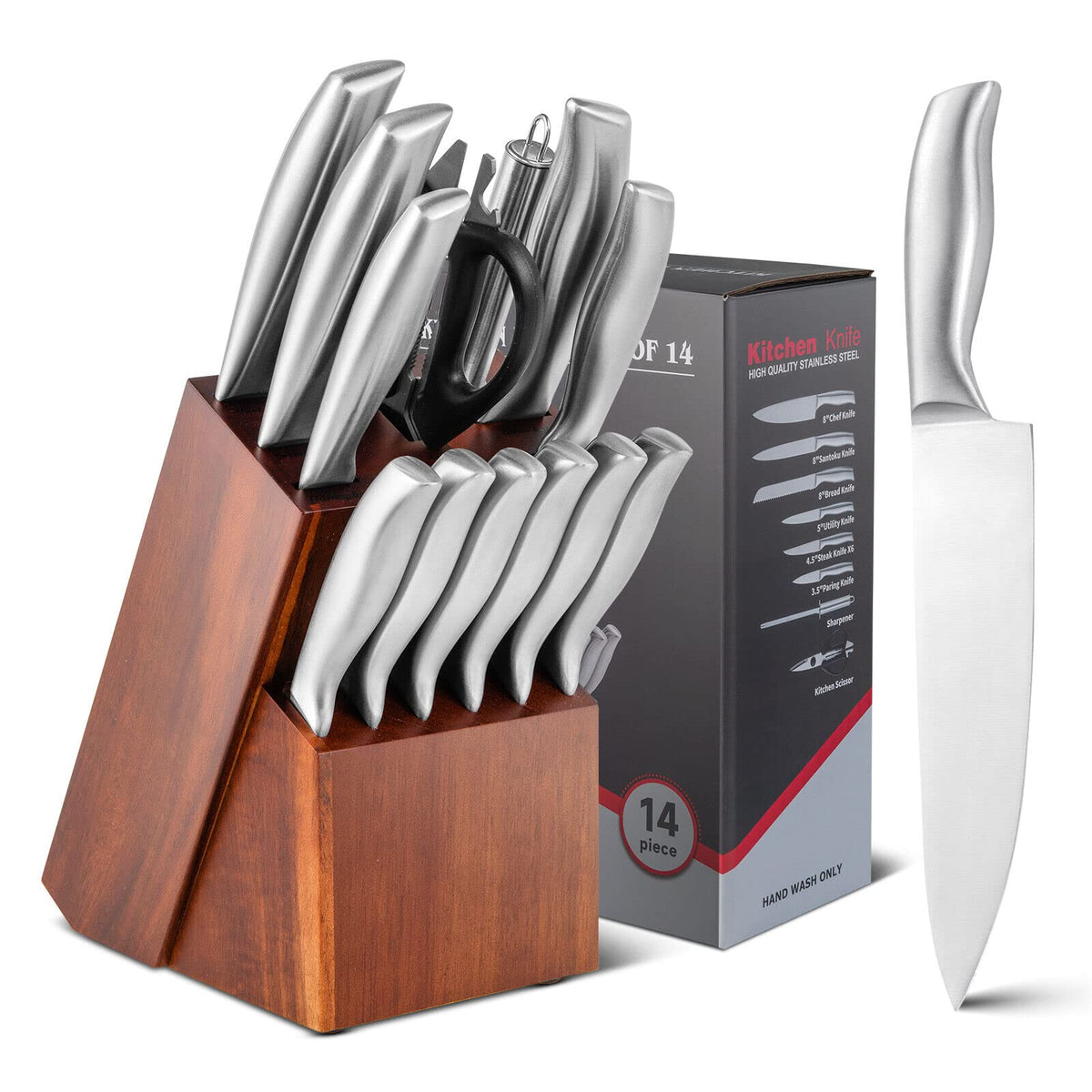 Giantex 14Pcs Kitchen Knife Set w/Wooden Block, Professional Chef Knife Block Set